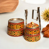 Hand Painted 4 Tier Steel Tiffin Box - Gold